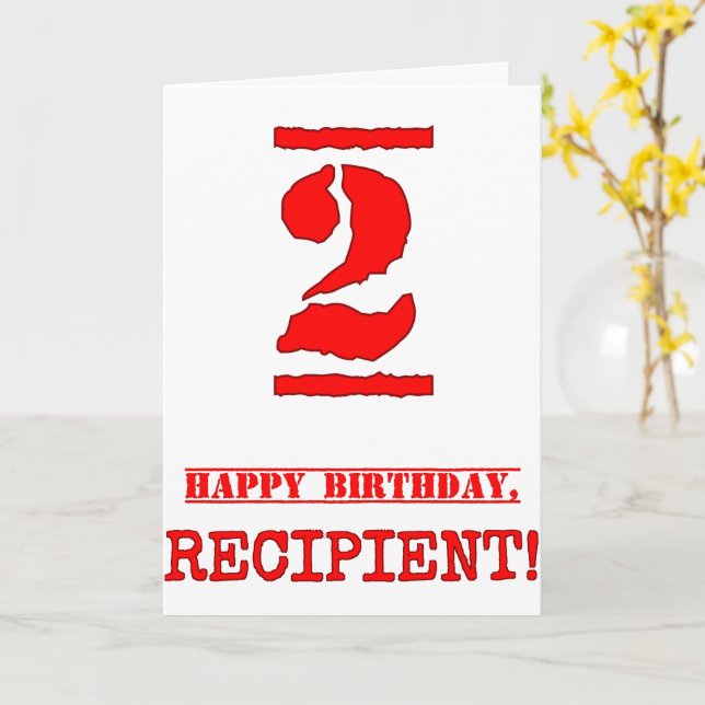 2nd Birthday: Fun, Red Rubber Stamp Inspired Look Card (Yellow Flower)