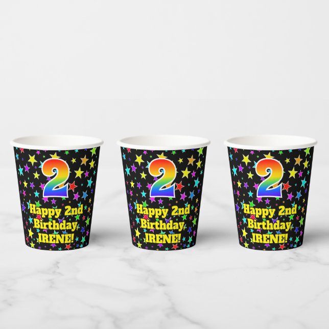 2nd Birthday: Fun Stars Pattern and Rainbow 2 Paper Cups (Multi)