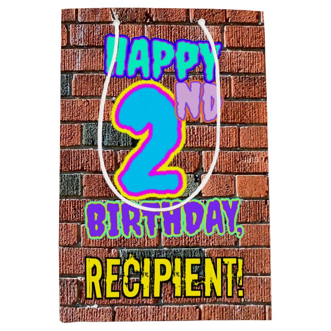 2nd Birthday: Fun, Urban Graffiti Inspired Look Medium Gift Bag (Front)