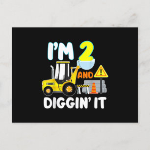 2nd Birthday Gift Construction Truck Party 2 Year Announcement Postcard