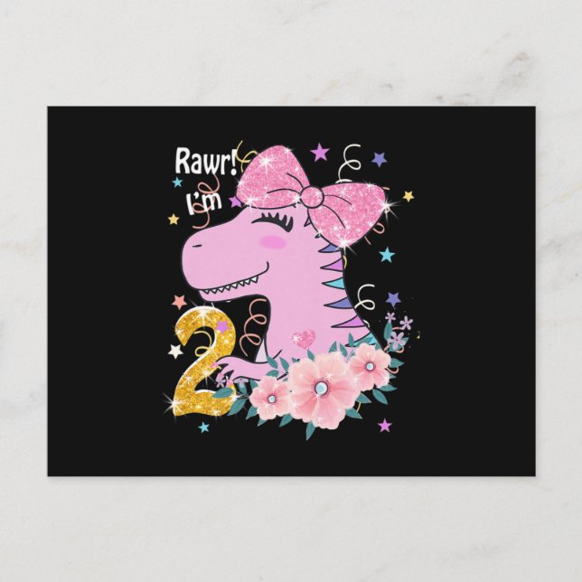 2nd birthday girl dino dinosaur outfit Premium Announcement Postcard (Front)