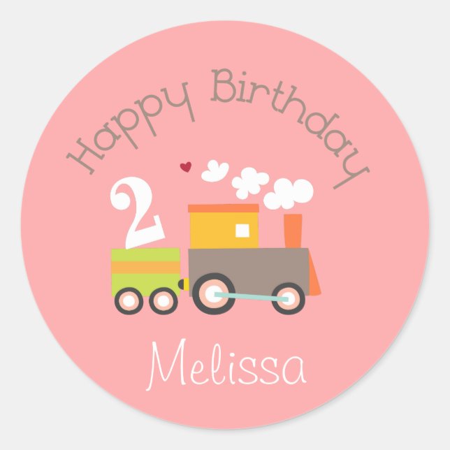 2nd Birthday Girl Train Cupcake Toppers Classic Round Sticker (Front)