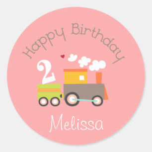 2nd Birthday Girl Train Cupcake Toppers Classic Round Sticker