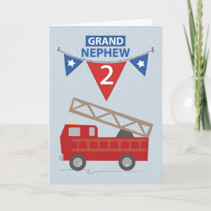 2nd Birthday Grand Nephew Custom Name Firetruck Card