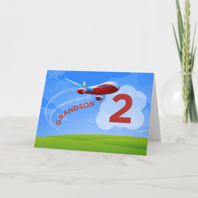 2nd Birthday Grandson Red Aeroplane Card (Front)