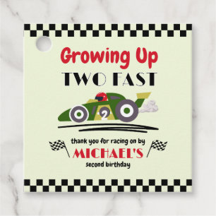 2nd Birthday Growing Up Two Fast Green Race Car Favour Tags