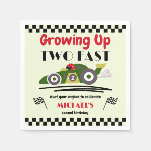 2nd Birthday Growing Up Two Fast Green Race Car Napkin