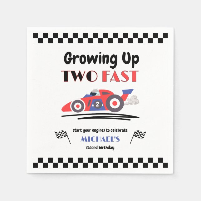 2nd Birthday Growing Up Two Fast Red Blue Race Car Napkin (Front)