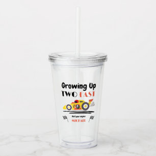 2nd Birthday Growing Up Two Fast Yellow Race Car Acrylic Tumbler