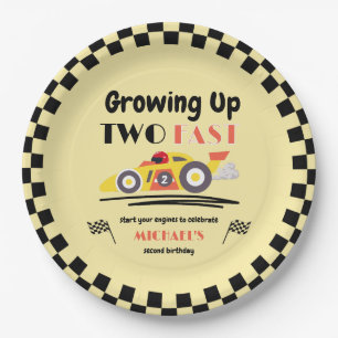 2nd Birthday Growing Up Two Fast Yellow Race Car Paper Plate