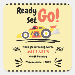 2nd Birthday Growing Up Two Fast Yellow Race Car Square Sticker