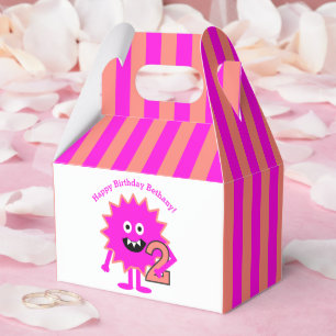 2nd Birthday Hot Pink Monster Girl Cute Fun Stripe Favour Box