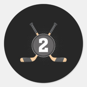 2nd Birthday Ice Hockey 2 Years Old Themed Birthda Classic Round Sticker