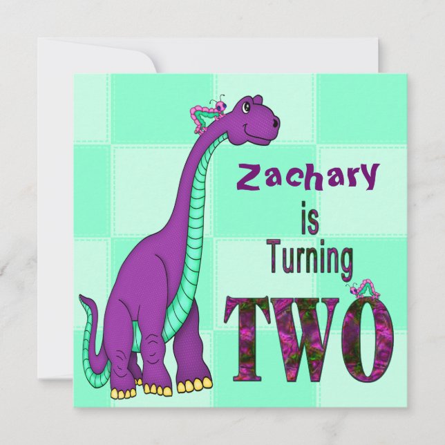 2ND BIRTHDAY INVITATION - DINOSAUR - PURPLE (Front)