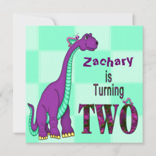 2ND BIRTHDAY INVITATION - DINOSAUR - PURPLE