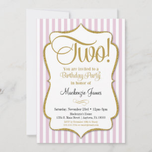 2nd Birthday Invitation Girls Two Years Pink Gold
