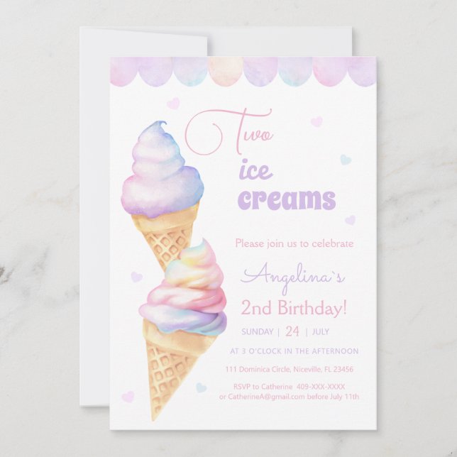 2nd birthday invitation ice cream (Front)