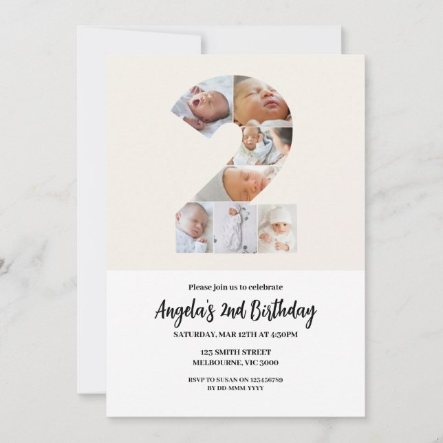 2nd Birthday Invitation Minimalist - Number 2 (Front)