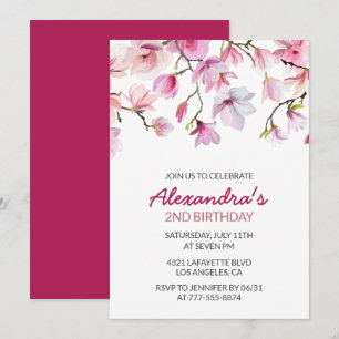 2nd birthday invitation Watercolor Floral Simple