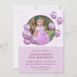 2nd birthday invitations Balloons Photo Purple