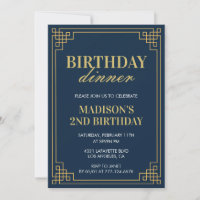 2nd birthday invitations Birthday dinner girl navy