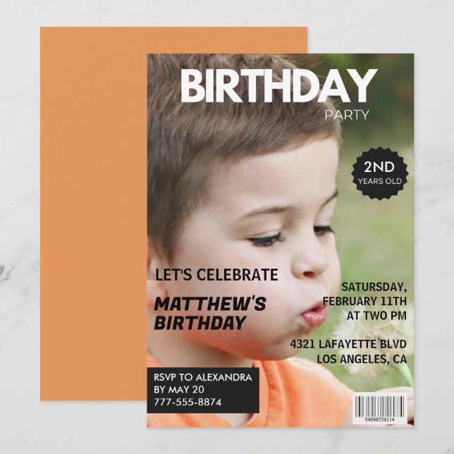2nd birthday invitations for him Magazine Cover (Front/Back)