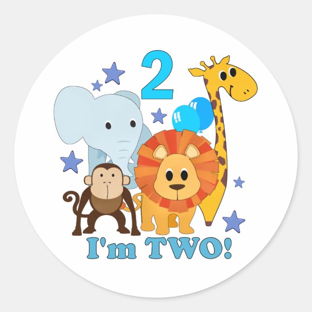 2nd Birthday Jungle Classic Round Sticker (Front)