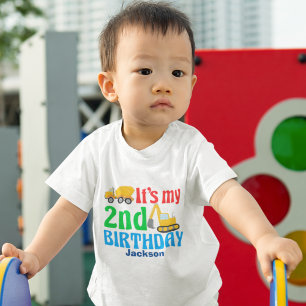 2nd Birthday Kids Construction Vehicle Party Toddler T-Shirt