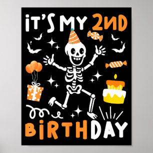 2nd birthday kids funny skeleton 2nd birthday poster