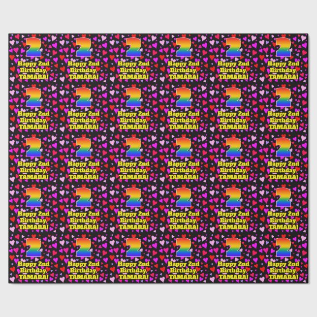 2nd Birthday: Loving Hearts Pattern, Rainbow # 2 Wrapping Paper (Seam)