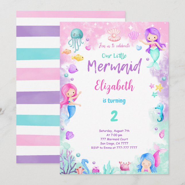 2nd Birthday Mermaid Invitation (Front/Back)