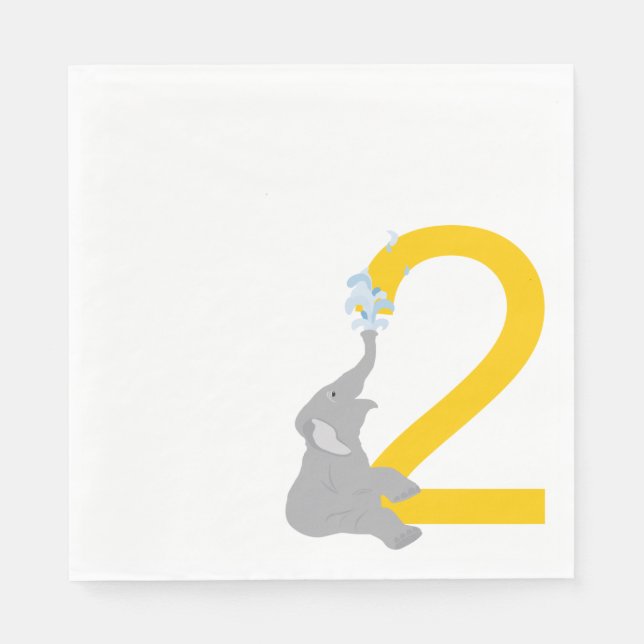 2nd Birthday Modern Grey Elephant Party Napkins (Front)