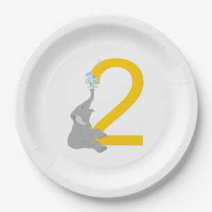 2nd Birthday Modern Grey Elephant Party Plates