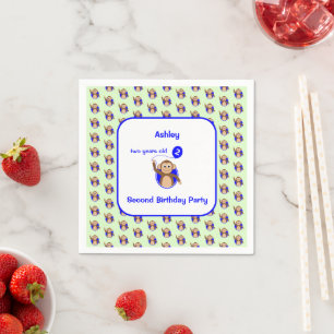 2nd birthday monkey blue balloon kids party napkin