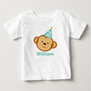 2nd Birthday Monkey Boy with Personalised Name Baby T-Shirt