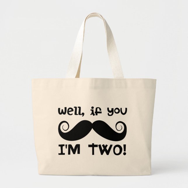 2nd Birthday Moustache Large Tote Bag (Front)