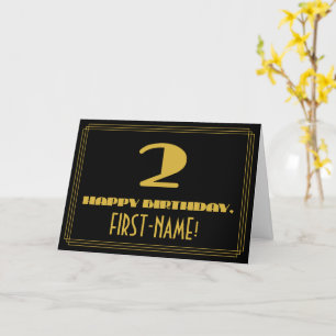 2nd Birthday: Name + Art Deco Inspired Look "2" Card