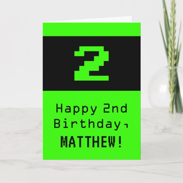 2nd Birthday: Nerdy / Geeky Style "2" and Name Card (Front)