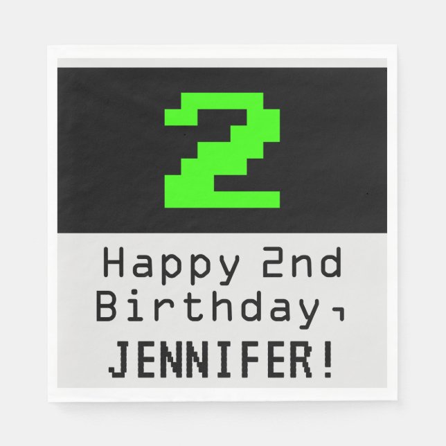 2nd Birthday - Nerdy / Geeky Style "2" & Name Napkin (Front)