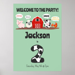2nd Birthday Oink Baa Moo Welcome Birthday Poster