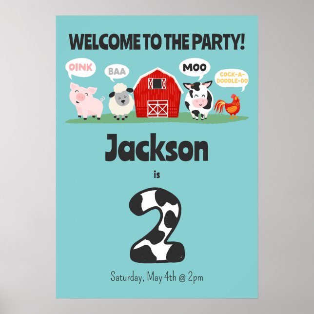 2nd Birthday Oink Baa Moo Welcome Birthday Poster (Front)