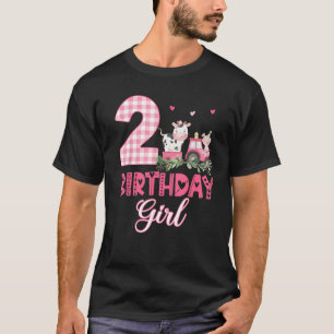 2nd Birthday Outfit Girl Two Year Old Farm Cow Pig T-Shirt