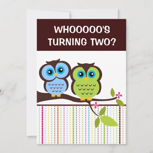 2nd Birthday Owl Theme Party Invitations (Front)