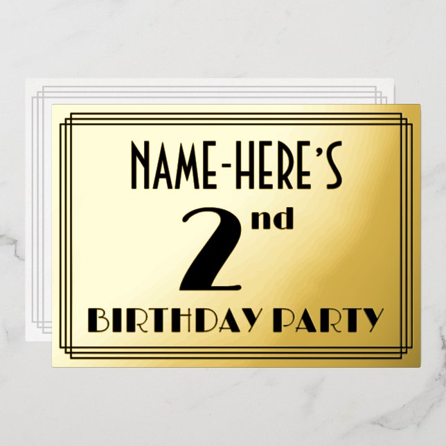 2nd Birthday Party — Art Deco Look “2” + Name (Front/Back)