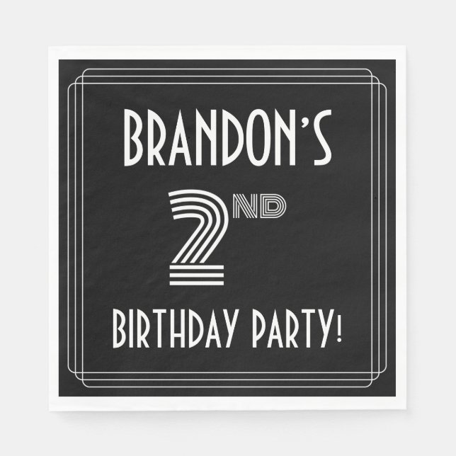 2nd Birthday Party: Art Deco Style + Custom Name Napkin (Front)