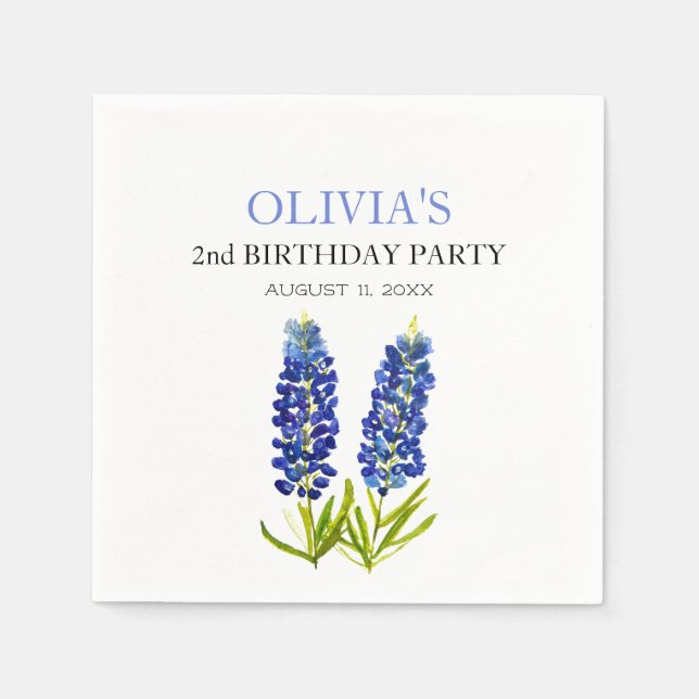 2nd Birthday Party Bluebonnets Flowers Baby Girl Napkin (Front)