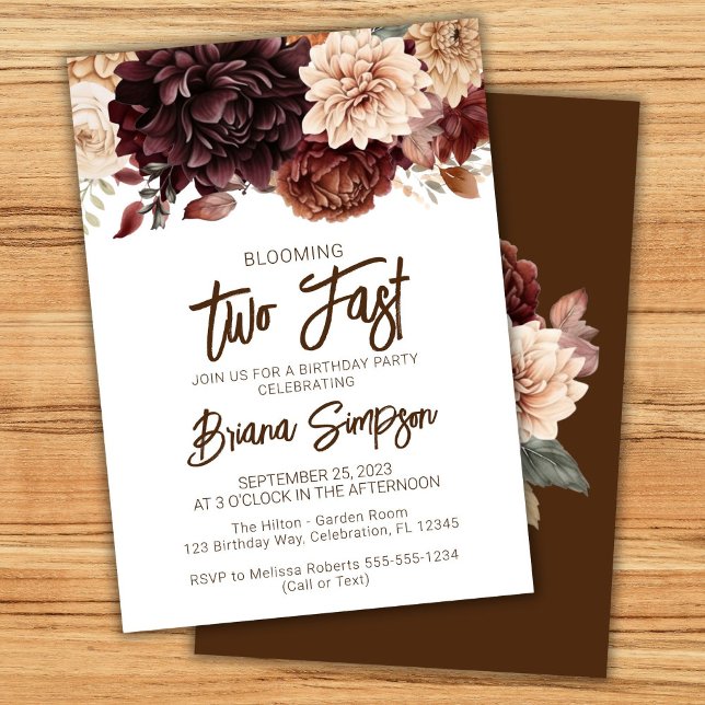 2nd Birthday Party Brown Beige Flowers Floral Invitation (Creator Uploaded)