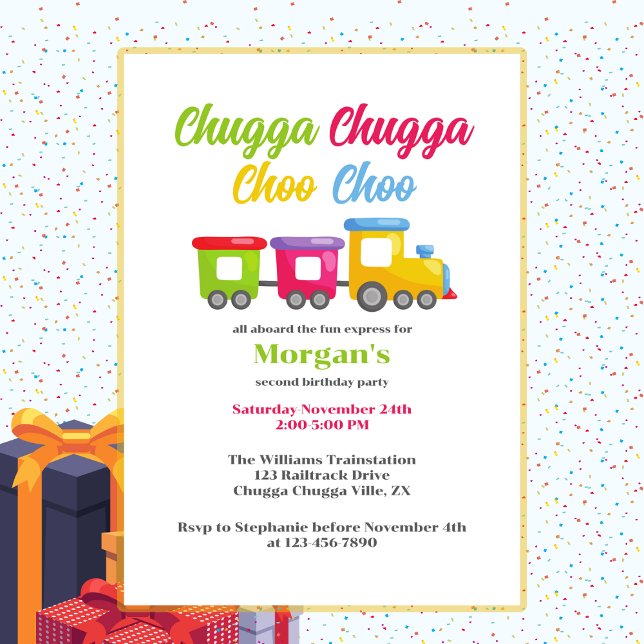 2nd Birthday Party Chugga Choo Colourful Train Invitation (Creator Uploaded)