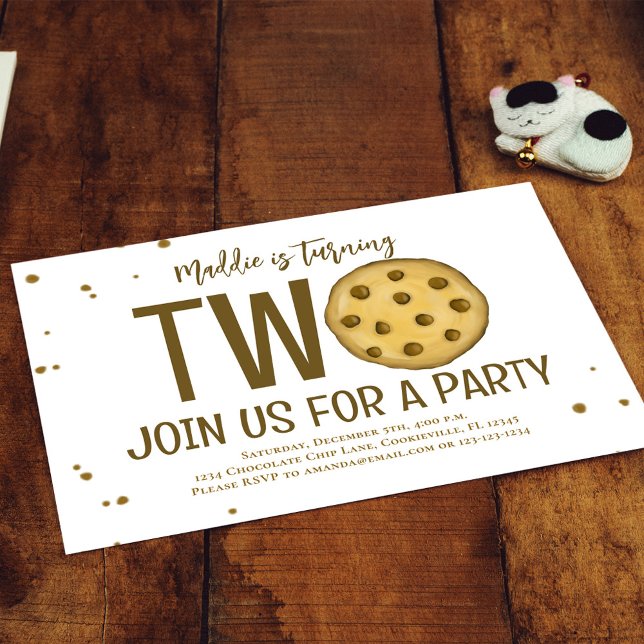 2nd Birthday Party Cute Cookie Invitation (Chocolate chip cookies second birthday invitations)