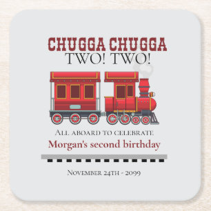2nd Birthday Party Cute Red Western Train Square Paper Coaster